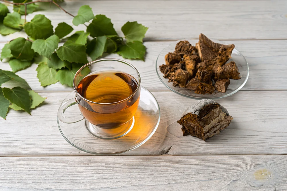 Chaga,Mushroom,Coffee,Superfood.,Dried,Mushrooms,And,Fresh,Brewed,Cup